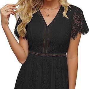 MEROKEETY Women's V Neck Floral Lace Dress Size Medium (8-10)Black